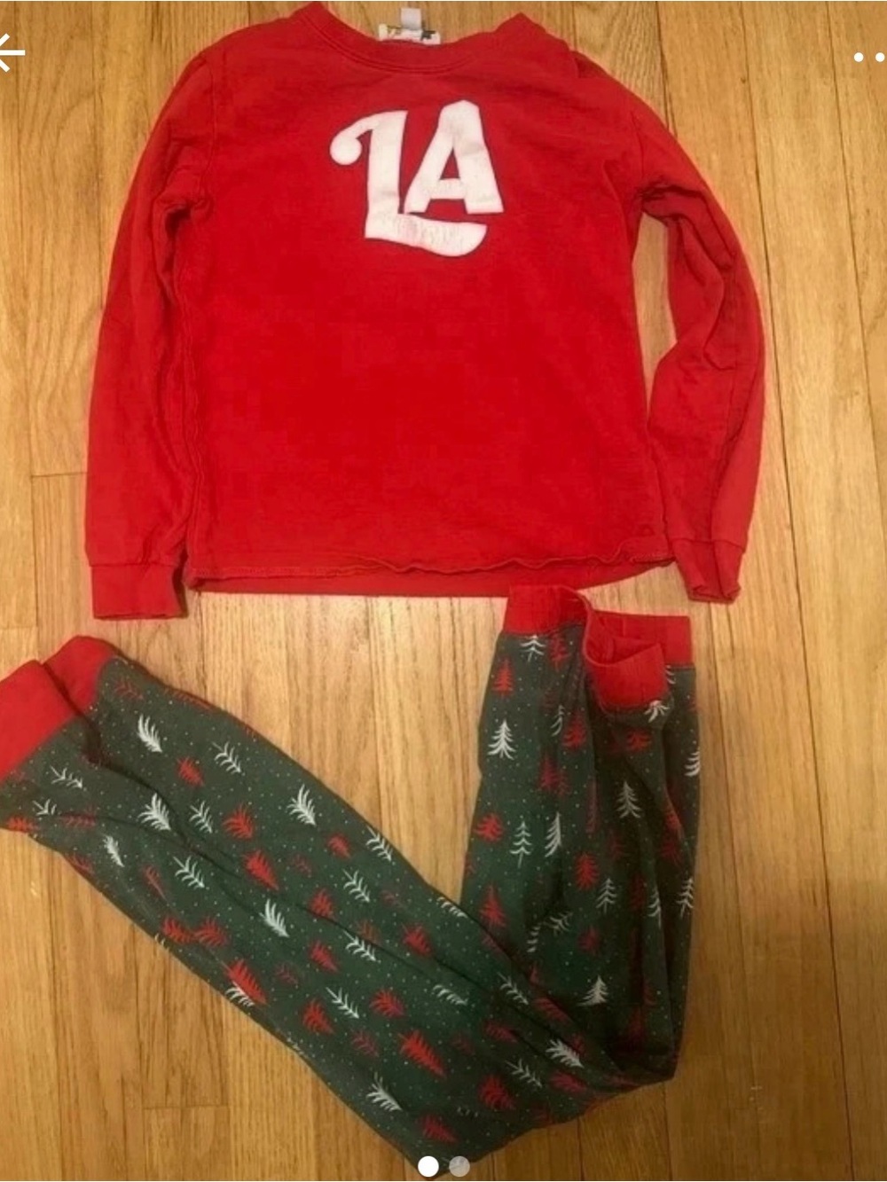 Tipsy Elves Red Top with Green Tree-Print Pajama Set Youth M